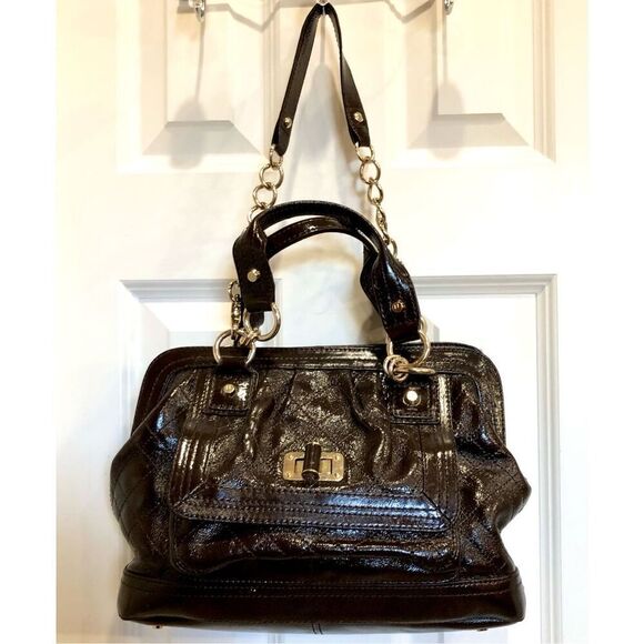 ELLIOTT LUCCA - "Helena" Quilted Brown Patent Cow Leather Satchel/Shoulder Bag - Picture 5 of 16